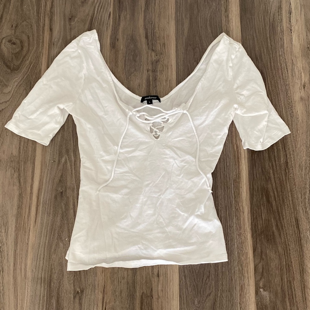AMBIANCE—White Crossed Off the Shoulder Top